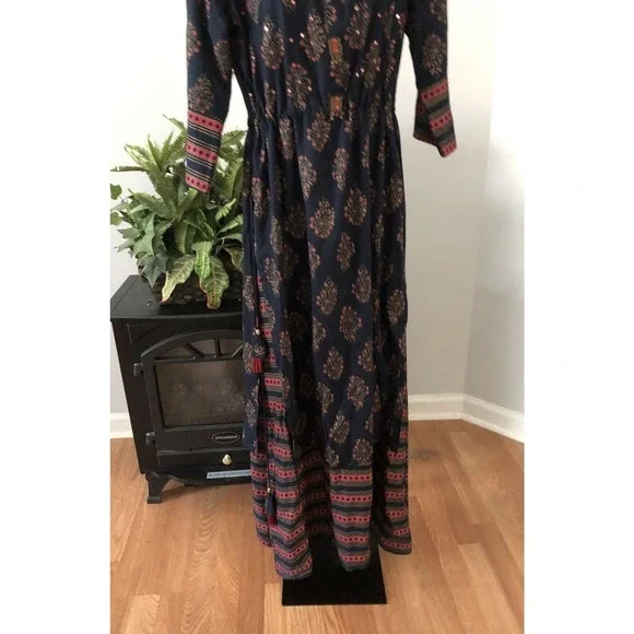 Ladies Printed Cotton Palazzo Suit Small Embellished Beads Missing Maxi Dress - Picture 2 of 13